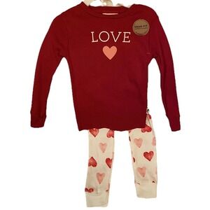 Rabbit + Bear Pajama Set Love Hearts Organic Cotton 2 Pc Girls 4T Red PJ's NWT